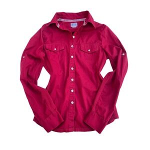 Converse One Star‎ Red Button Front Long Sleeve Shirt Women Size S Casual